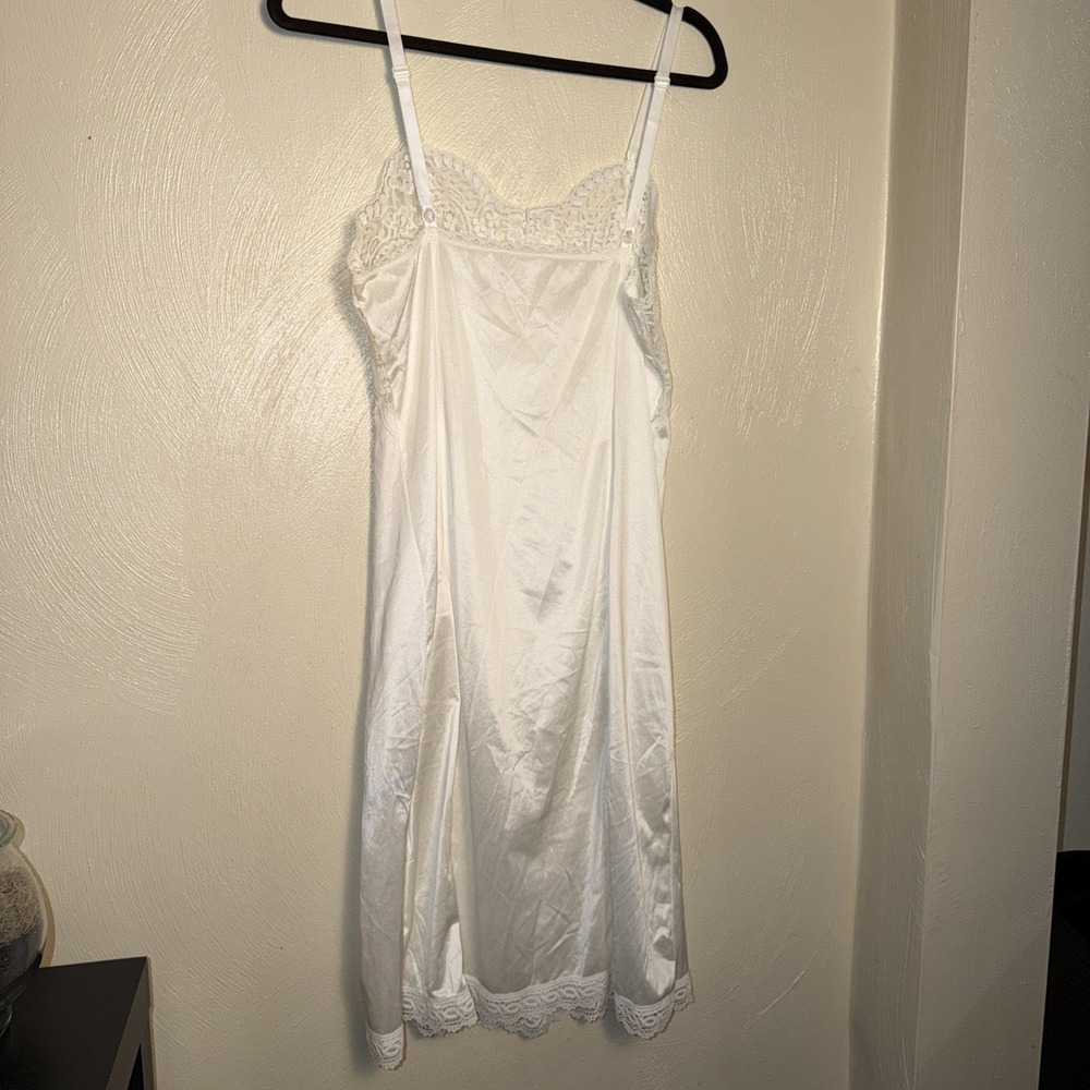 Vtg Floral Fairy Lace Satin Babydoll Slip Dress Size 36 White Romantic Coquette - Picture 6 of 8